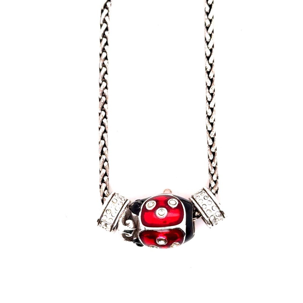 Brighton Red Enamel Ladybug Crystal Slider Wheat Chain Necklace 18-20 Inch